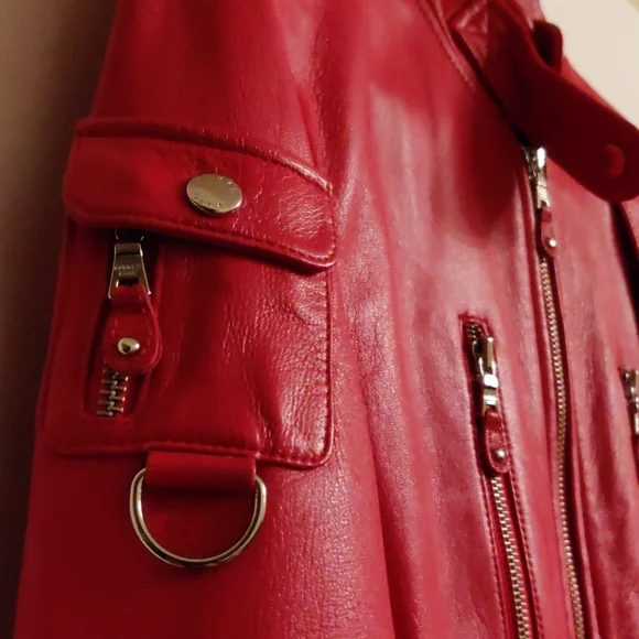 Red Andrew Mars. Full grain leather bamber jacket.As new. - Picture 2 of 5